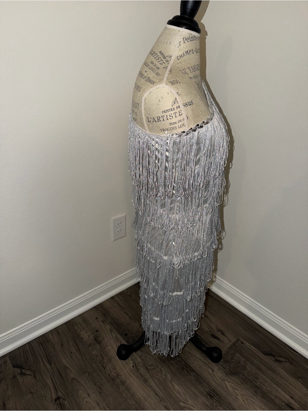 Silver One-Shoulder Fringe Cocktail Dress - Picture 5 of 9